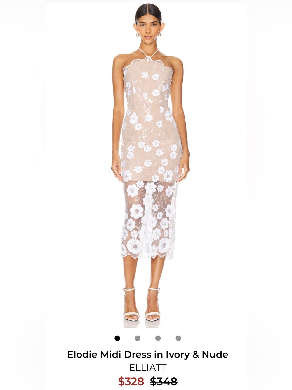 ELLIATT Elodie Floral Lace Halter Midi Dress Ivory & Nude - NEW WITH TAGS $348 - Picture 7 of 10